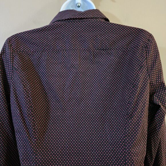 Express Design Studio Womens Top Size M Black Purple Polka Dot Button Up Stretch - Picture 9 of 10